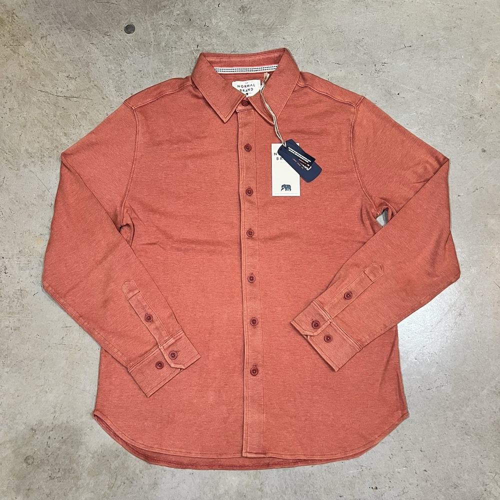 The Normal Brand Active Puremeso Weekend Button Down Shirt Mens Medium Rust